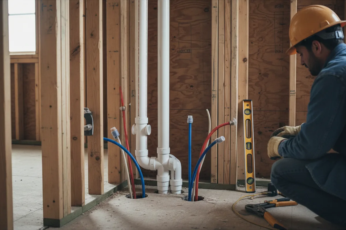Drain and supply rough-in during Leak Detection in Worden